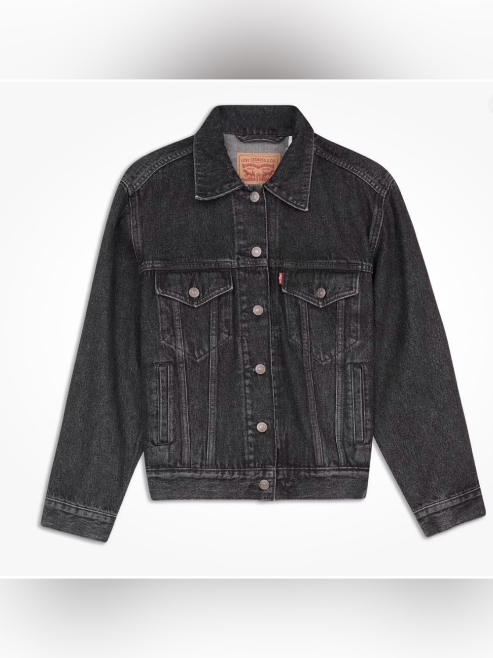 Levi's Black Washed Denim Jacket - Classic Trucker Style with Fringe Size L